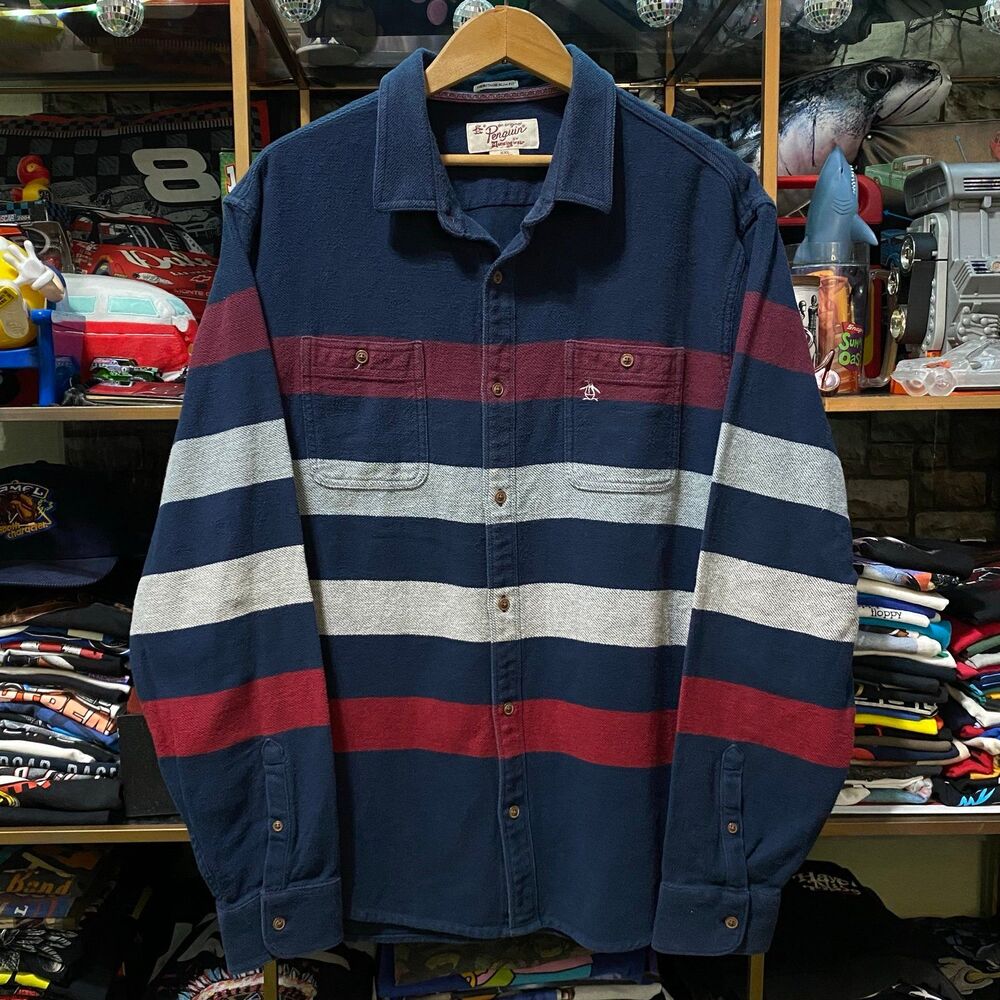 Original Penguin Munsingwear Striped Knit Button Up Shirt Mens XXL Heritage Slim